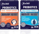 Bio360 Probiotica Bundle, Cognitive Support Formula & Daily Extra Formula, Brain Support & Gut Health Supplements, Helpt Ondersteuning Geheugen, Focus & Digestie, 2 x 30 Vegan Supplementen