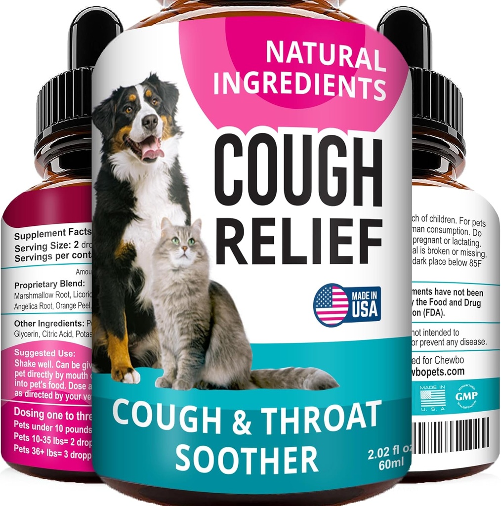 Kennel Hoste Dryps til hunde og katte - 2oz Pet Herbal Remedy - Halsen Soother - Homøopatisk Respiratorisk Support - Tør, Wet & Barky Pet Hough og Kat Astma, Sinus Congestion Treatment - Made in USA