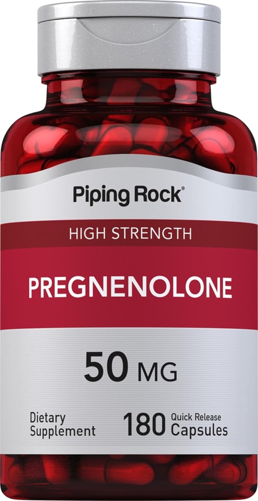 Piping Rock Pregnenolone 50 mg - 180 Kapsulas - Hormonu atbalsta papildinājums - Ne-GMO, bez lipekļa