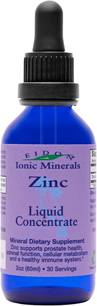 Concentrato di zinco liquido di Eidon Ionic Minerals - Integratore di zinco ionico Gocce per adulti e bambini, Sistema immunitario di sostegno, Capelli e Pelle, Salute del fegato e del rene, Allevia lo stress - 2 oz