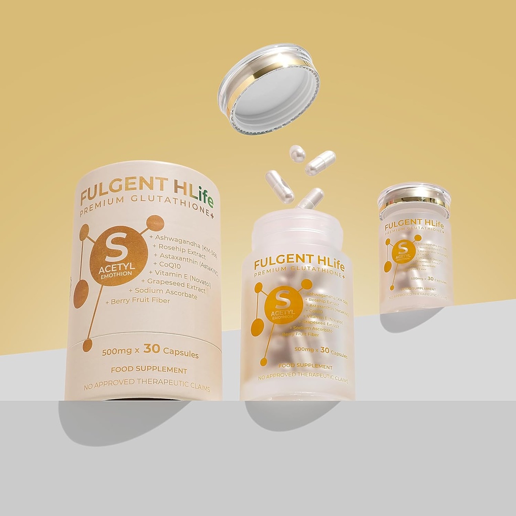 Premium S-Acetyl Glutathione Antioxidant Complex - Ashwagandha, Astaxanthin eta CoQ10-ekin - 500mg goi-potentzia, 30 kapsula