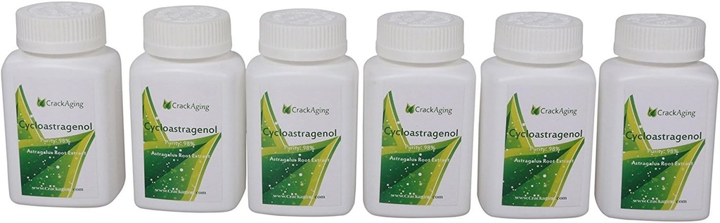 Crackaging Super-Absorption Cycloastragenol 98% Antioxidantförsvar | Telomere Integrity Support | Cellular Health Support Supplement (10mg/Cap, 180 Caps i 6 flaskor)