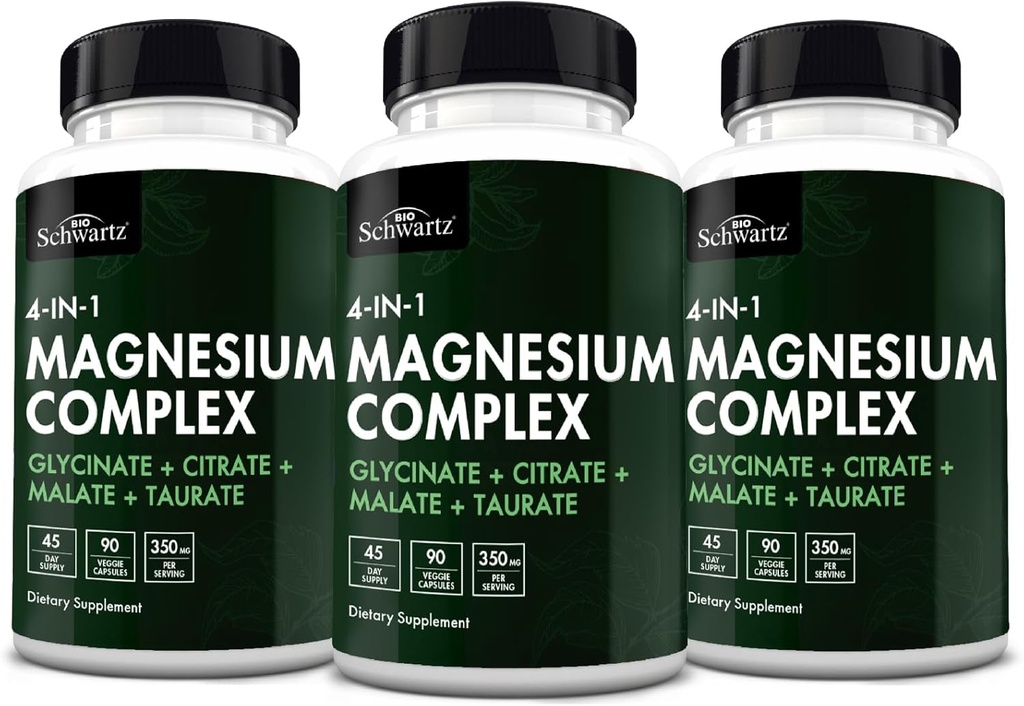 BioSwartz Magnesium Complex Complex Supplement (3 แพค) 350 Magneseium Glycatenate Cittember Mate and Tommante Per for Friends Nerves Healbest Part Super (Vegan, Gluten-free-GMO).