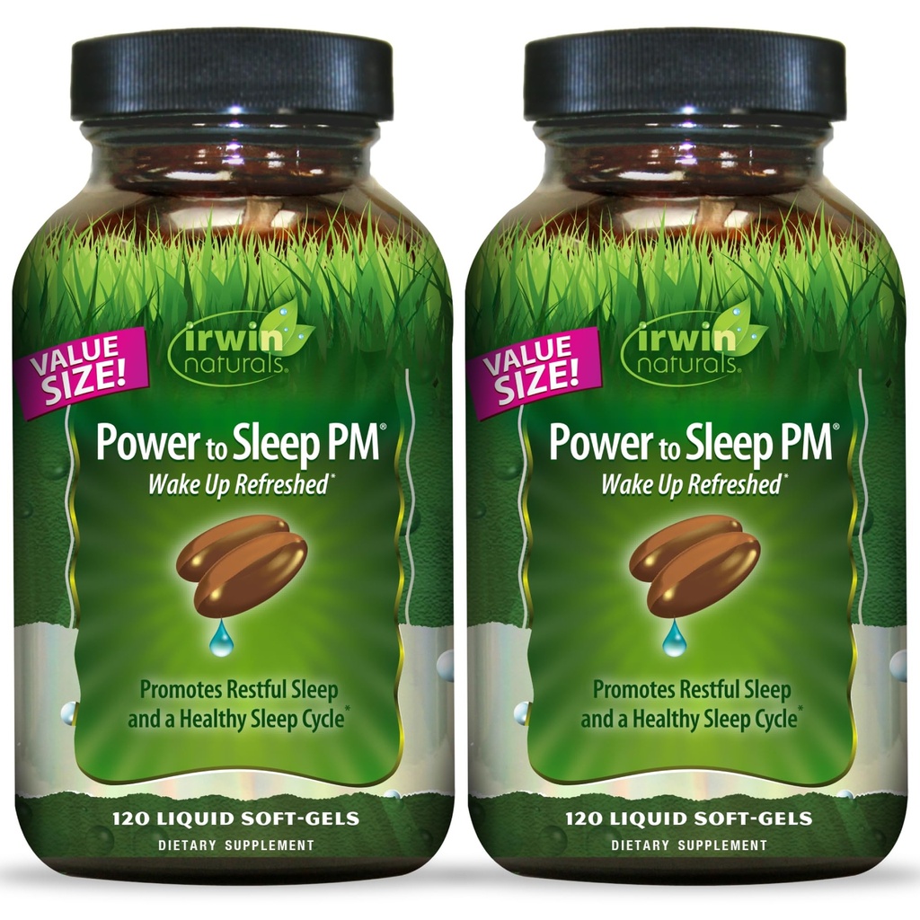 Irwin Naturals Power to Sleep PM – Natural Sleep Aid with Melatonin, Ashwagandha, Valerian, GABA & L-Theanine – Promotes Relaxation & Restful Sleep Sleep Cycle – 120 Liquid Soft-Gels (2 Pack)