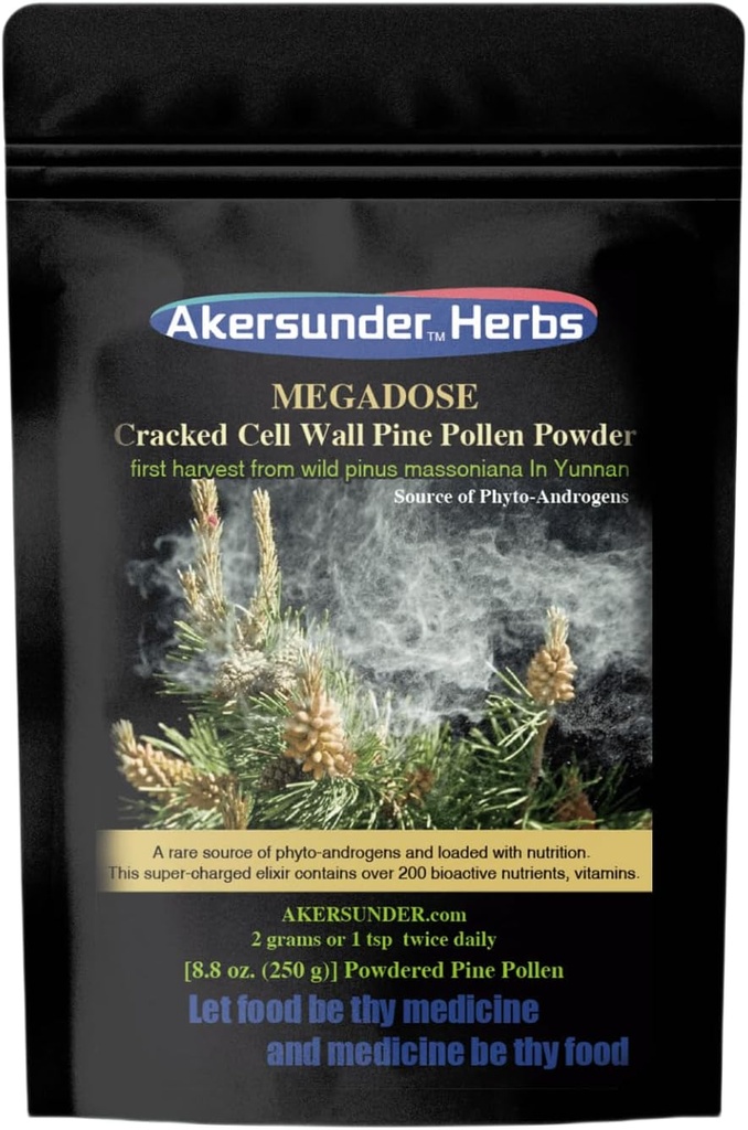 Pine Pollen Powder 250 Grams, Shell Broken / Cracked Cell Wall, Certified Organic, Packaging Upgrade, New Powder Launch