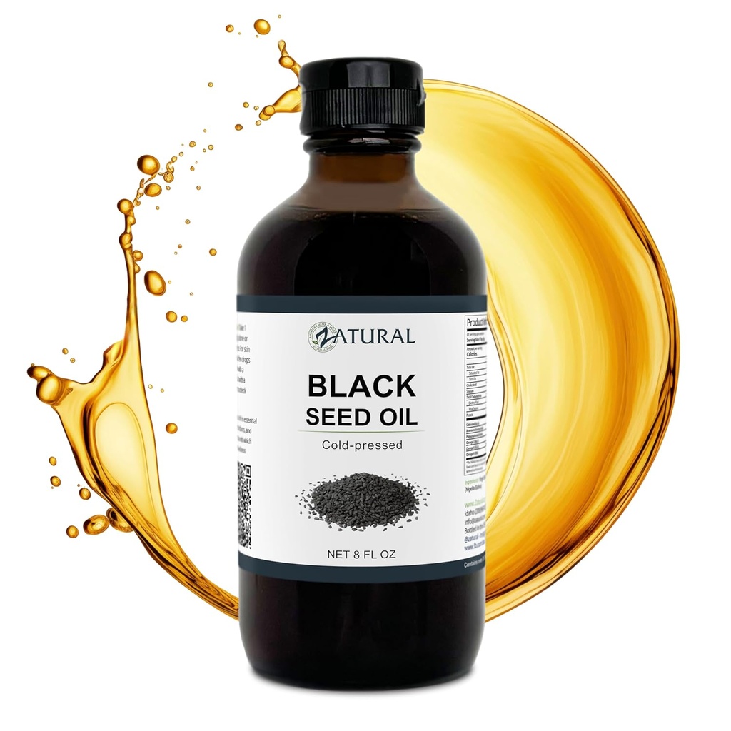 Zatural Black Seed Oil Nigella Sativa Cold Pressed Cumin Oil Digestion, ihon, aivot, immuuni, nivelet & enemmän (8 Fl Oz)