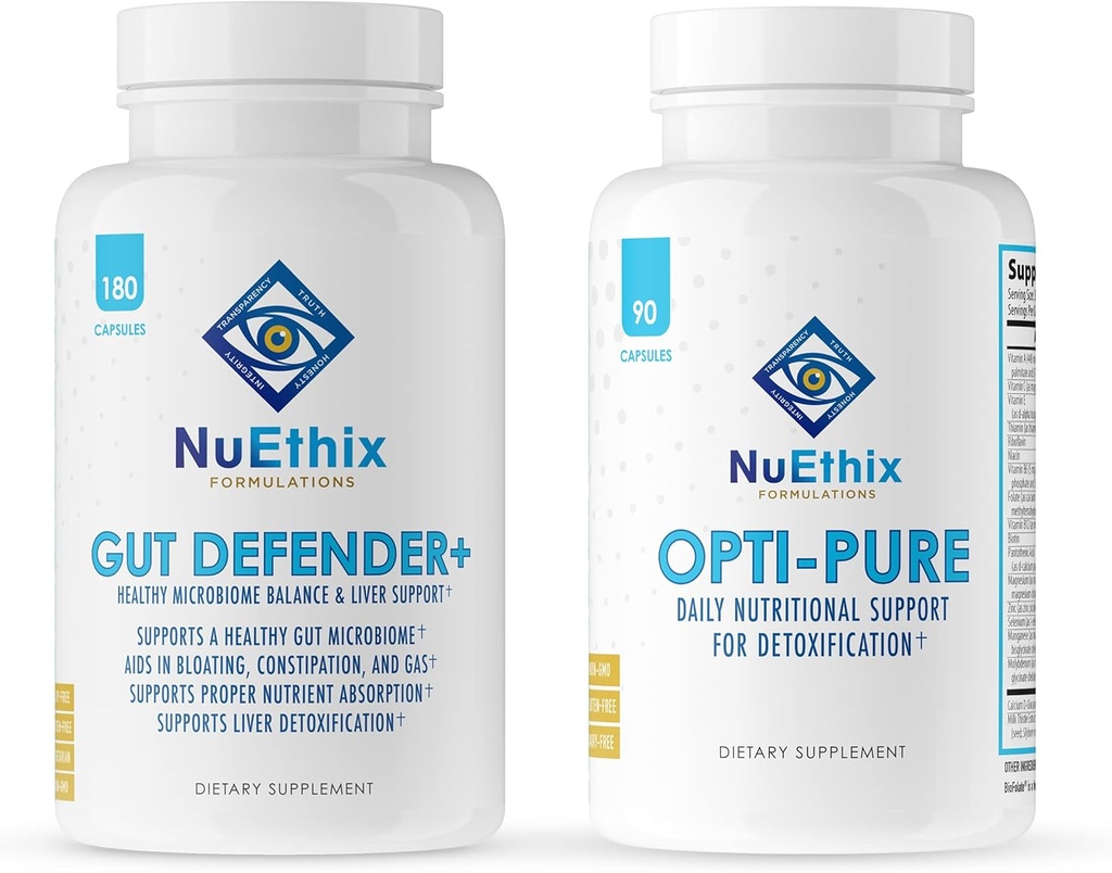 Nuethix สูตร detoxization และ Microbiome ดุลยภาพ bufflement band of Offti-Puration, 30 servations and Guat Device+, 90 การให้บริการ