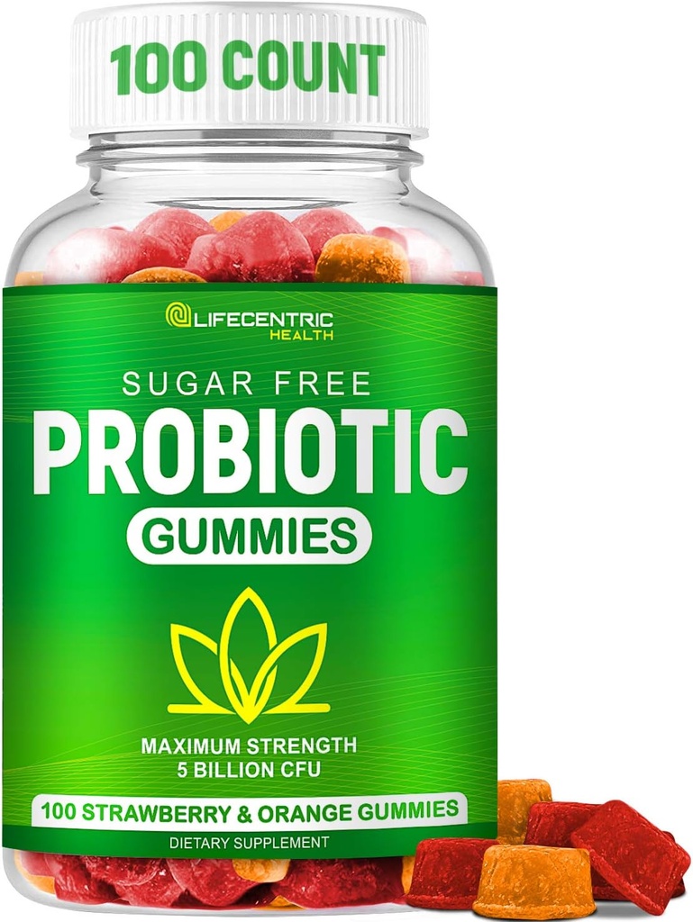 Probiotici Gummies per adulti e bambini Max Strength 5 miliardi di CFU | Zucchero biologico Gummies gratis per la salute digestiva | 100 Conte Vegan Gluten Probiotici Gratui per Uomini Donne e Bambini