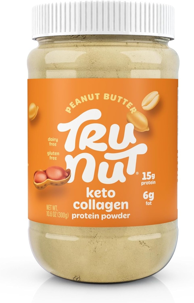 Tru- Nut Keto Collagen חלבון אבקה (Peanut Butter, 10.6 oz) - אבקת חלבון Peanut Butter Collagen חלבונים - גדול עבור Smoothies, Shakes, Keto Diet Meals ו חטיפים