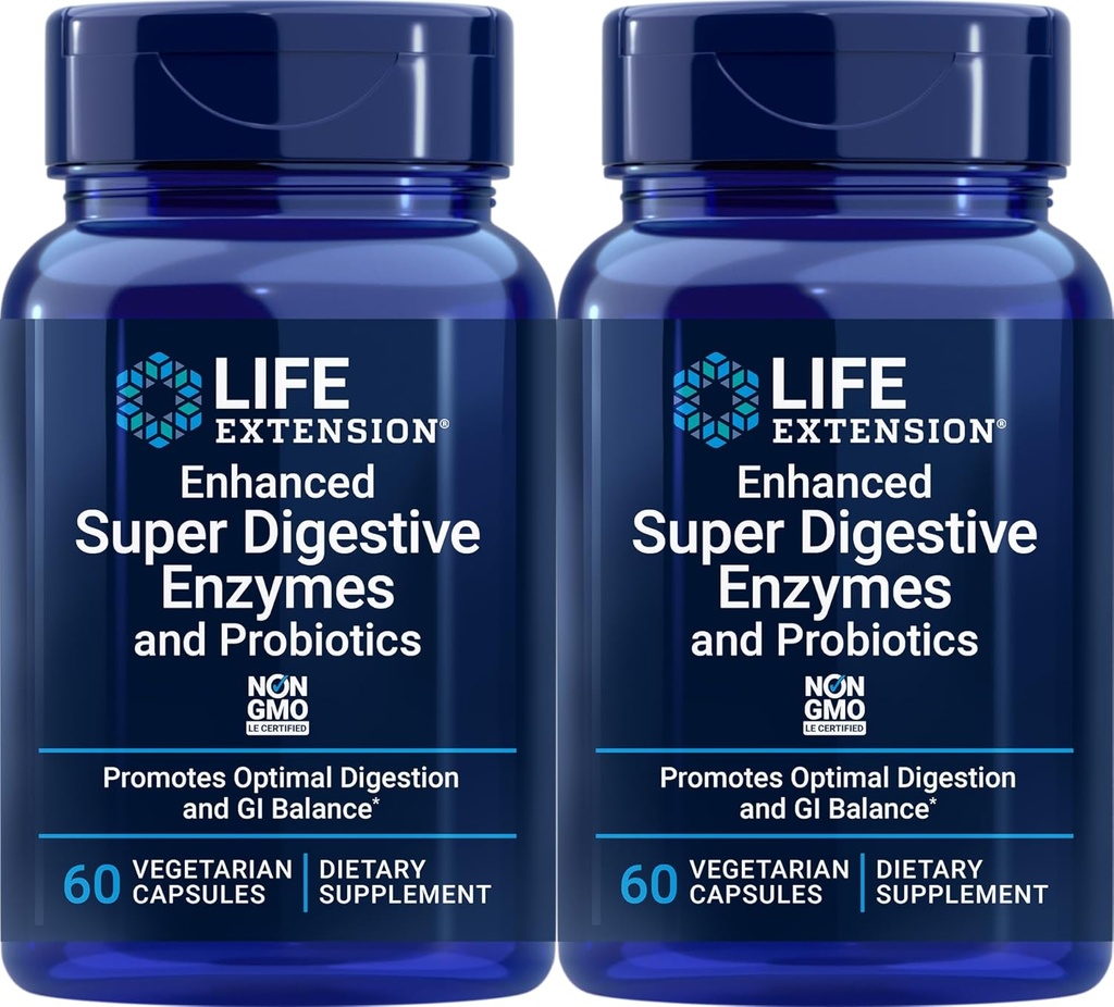 Life Extension Enhanced Super Digestive Enzyme und Probiotics, 60 vegetarische Kapseln (Pack von 2)