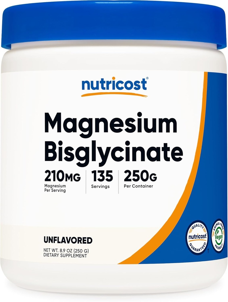Nutricost Magnezu Bisglicinat w proszku (Nieflaworyd, 250 gramów) - Nie-GMO, suplement wegański