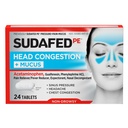 Sudafed PE Head Congestion Plus Mucus Relief Tablets for Sinus Pressure, Congestion and Headache, Non-Drowsy Decongestant with Acetaminophen, Guaifenesin, Phenylephrine HCI, 24 ct