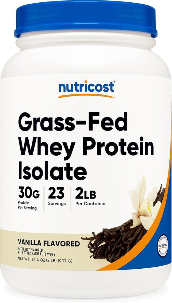 Nutricost Grass-Fed Whey Protein Isolat (Vanilla) 2LBS - Non-GMO, Gluten Free, Natural Flavors