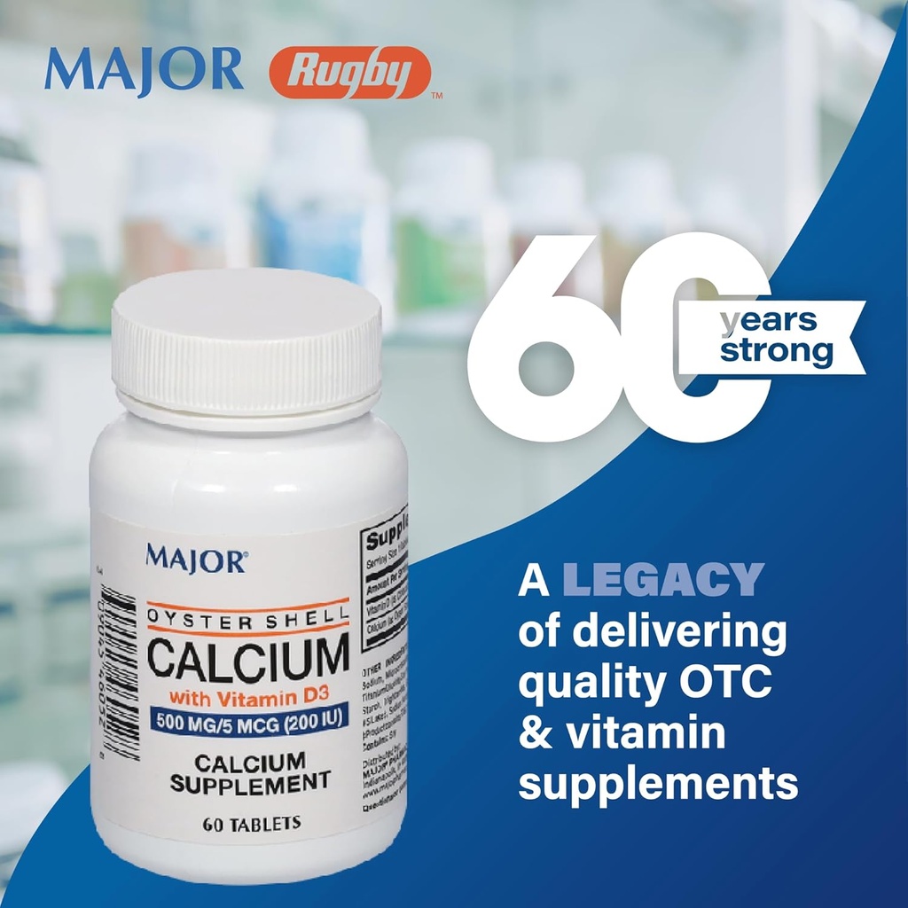 Oyster Shell Calcium maiorra D3 500 mg / 5 mcg (200 IU) - Calcium osagarria - 60 Tablet
