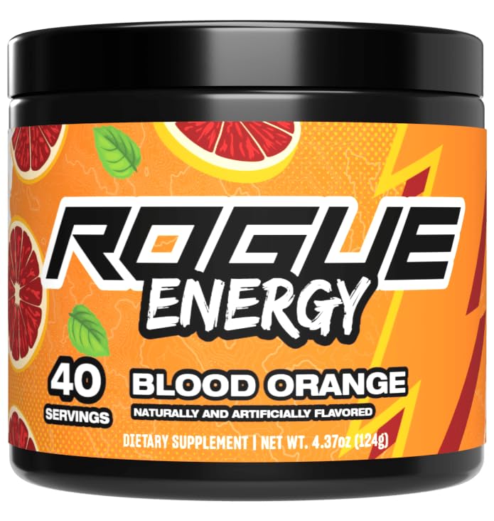 Rogue Energy Energy Drink Powder for Long Gaming Hours - Energy Powder for Mental Focus - Sugar & Gluten Free - Gaming Supplement with Caffeine & Vitamins - Made in USA (Blood Orange - 40 Servings)
