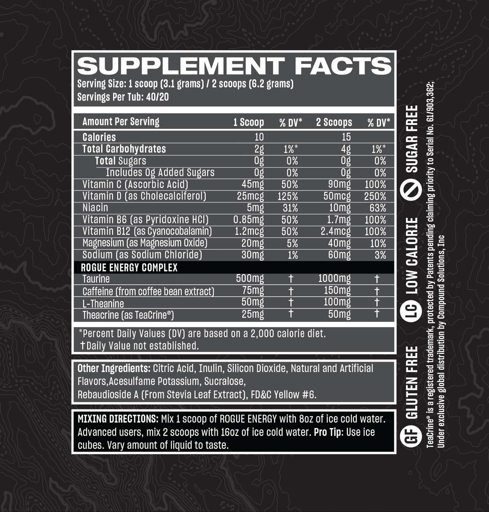 Rogue Energy Energy Drink Powder for Long Gaming Hours - Energy Powder for Mental Focus - Sugar & gluten Free - Gaming Supplemente with Caffeine & Vitamins - Made in USA (Blood Orange - 40 Servings)