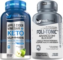 Herbtonics ACV Keto Gummies med Mother & Keto BHB | Apple Cider Vinegar Gummies - Korean Red Panax Ginseng 1500mg - Foli-Tonic DHT Blocker & Hair Loss Supplement