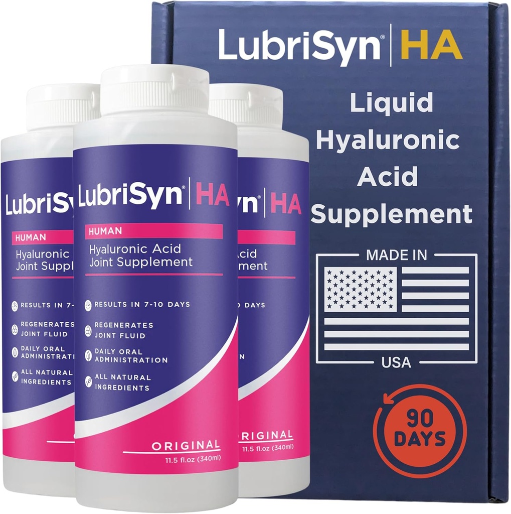 Lubrisyn Hyaluronic Acid Oral Joint Supplement - Liquid HA Formel för människor - Främjar gemensamt stöd, rörlighet, flexibilitet, Hydration och hälsosam funktion för män och kvinnor - Original 3 x 11.5oz