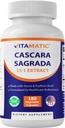 Vitamatic Cascara Sagrada Виготовлений з Senna & Psyllium Husk - 180 Veg Капсули - Концентрований 25X Потенції - Все Природний - Не-GMO