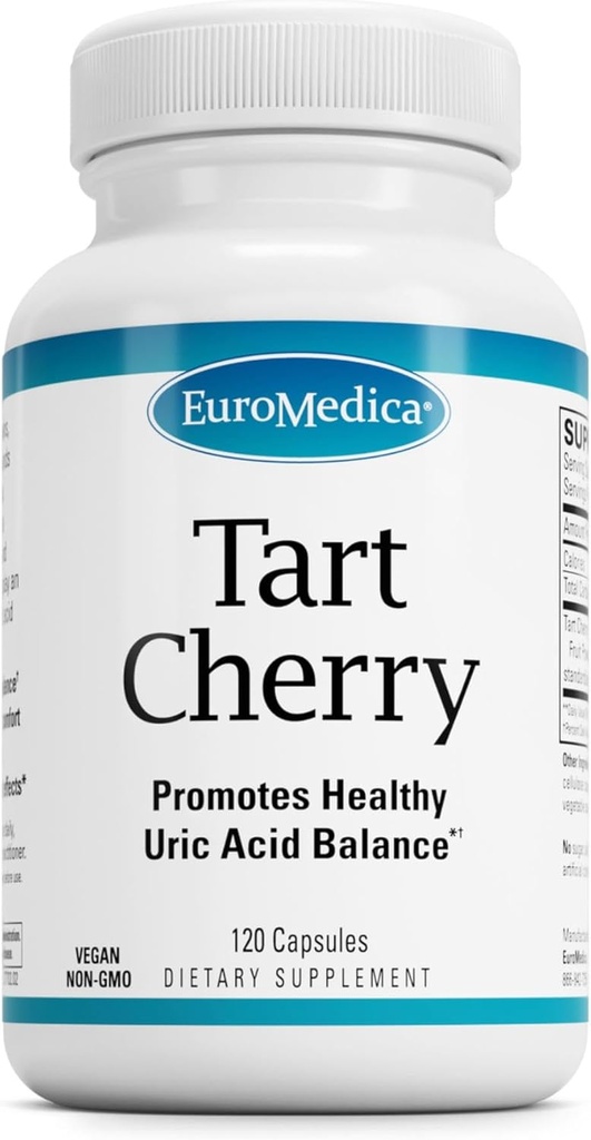 EuroMedica Tart Cherry - Antioxidant dodatek k podpoře zdravé kyseliny močové rovnováhy a společné zdraví - Vegan Nutriční dodatek - Dietní dodatek k podpoře obnovy po cvičení - 120 Kapsle