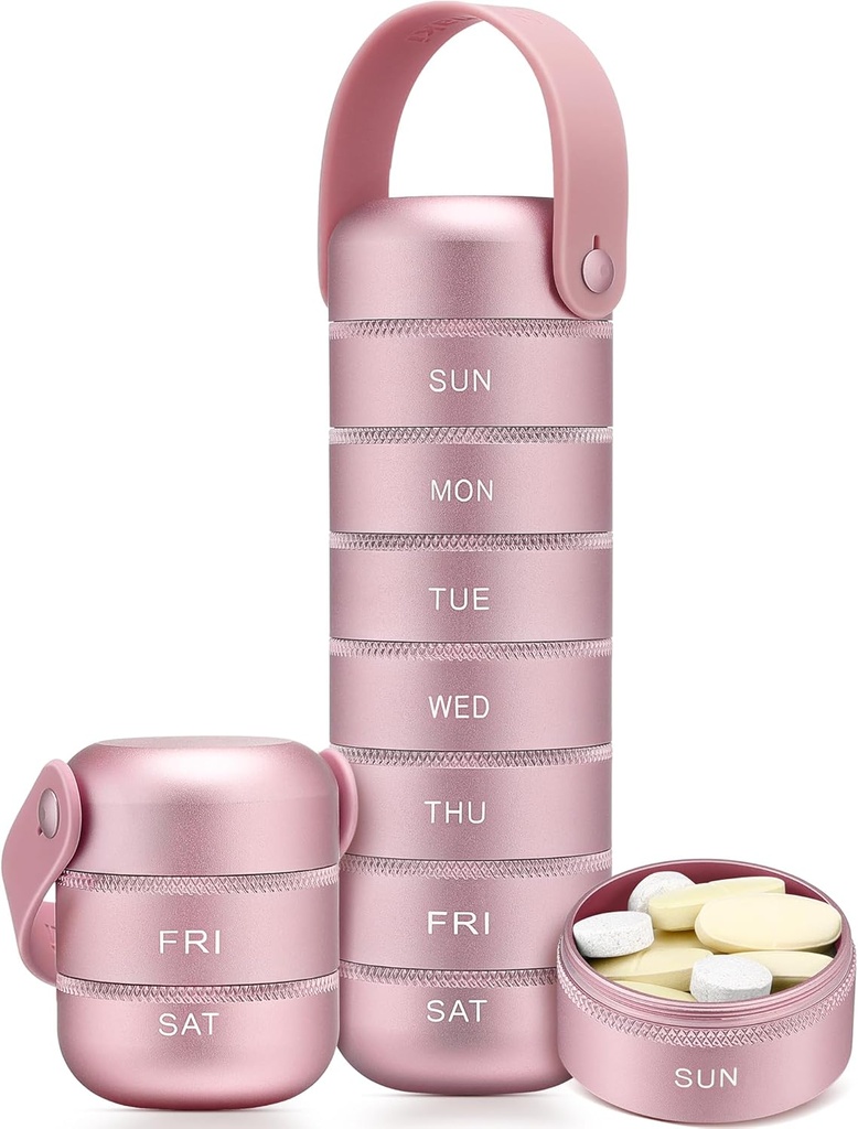 Zannaki Metal Weekly Pill Organer, Large Travel Pill Box 7 Day, Waterified Pill Case with Silicone Handle, אלומיניום Alloy Portable Pill Holder Container עבור ויטמין, תרופה, תוסף,Pills
