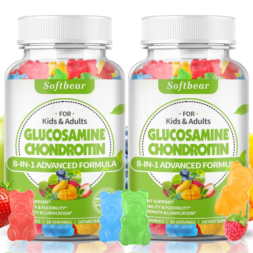 softbear Glucosamine Chondroitin Gummies with MSM Triple Strength, Organic Chewable Glucosamine Chondroitin Supplement for Joint Support Vegan Mixed Fruit Flavor 120 Gummies