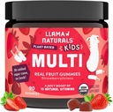 Llama Naturals Kids Multivitamin Gummies, Vegan, D bitamina, C & K, Toddler Real Fruit Gummy Vitamins, Chewable Supplement, Whole Food Multivitamin, No Added Sugar Cane, Strawberry, 90 Ct