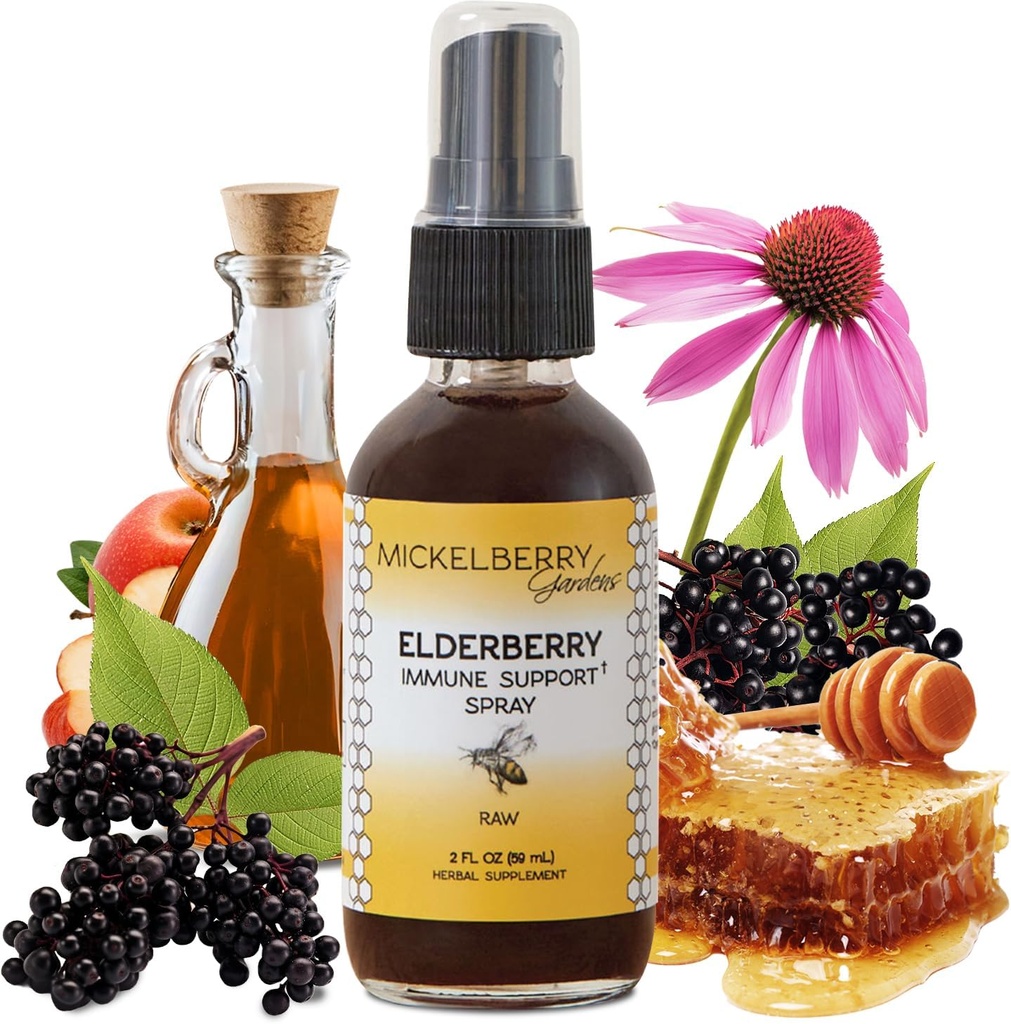 Mickelberry Gardens Elderberry Honey Propolis Throat Spray - Natuurlijke Immune Support en Throat Coat voor kinderen en volwassenen (2 Ounces)