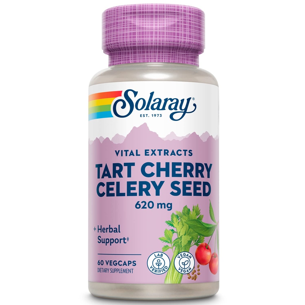 SOLARAY Tart Cherry and Celery Seed - Tart Cherry Celery Seed Extract Capsules 620 mg, Supplement for Men & Women, Natural Herbal Support for Adults, Vegan - 60 Veg Caps