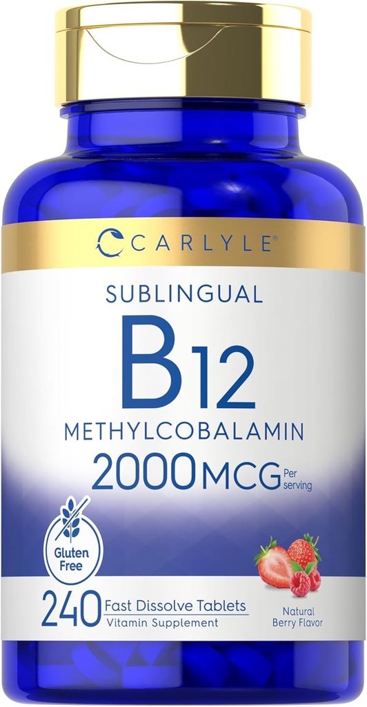 Carlyle B12 Vitamin 2000 mcg | 240 Hızlı Dissolve Tabletler | Sublingual Mecobalamin | Berry Flavor | Vegetarian, Non-GMO & Gluten Free Supplement Supplement