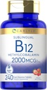 Carlyle B12 Vitamina 2000 mcg | 240 tabletas de dissolve rápidas | Methylcobalamin sublingual | Berry Flavor | Vegetarian, Non-GMO e suplementos gratuítos de glute