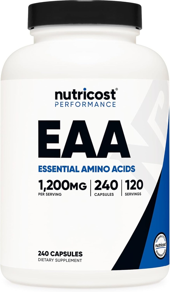 Nutricost EAA Capsules 1200mg, 240 Capsules - Acides aminés essentiels, 120 portions - Non-OGM, sans gluten et végétalien