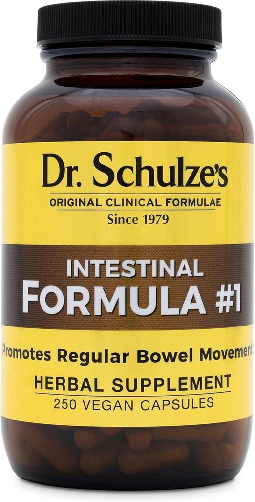Schulze의 Intestinal Formula #1 - 대령 건강 지원을위한 Bowel 운동 보충 - Bloating & Constipation Aid - Intestinal Cleanse - 모든 자연 - 식물 기반 - Vegan - 250 조사