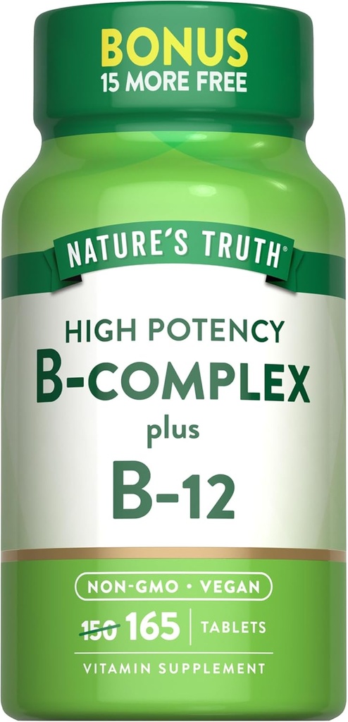 Nature's Truth Vitamin B Complex | 165 Tablets | Plus B12 | Vegan & Non-GMO Supplement