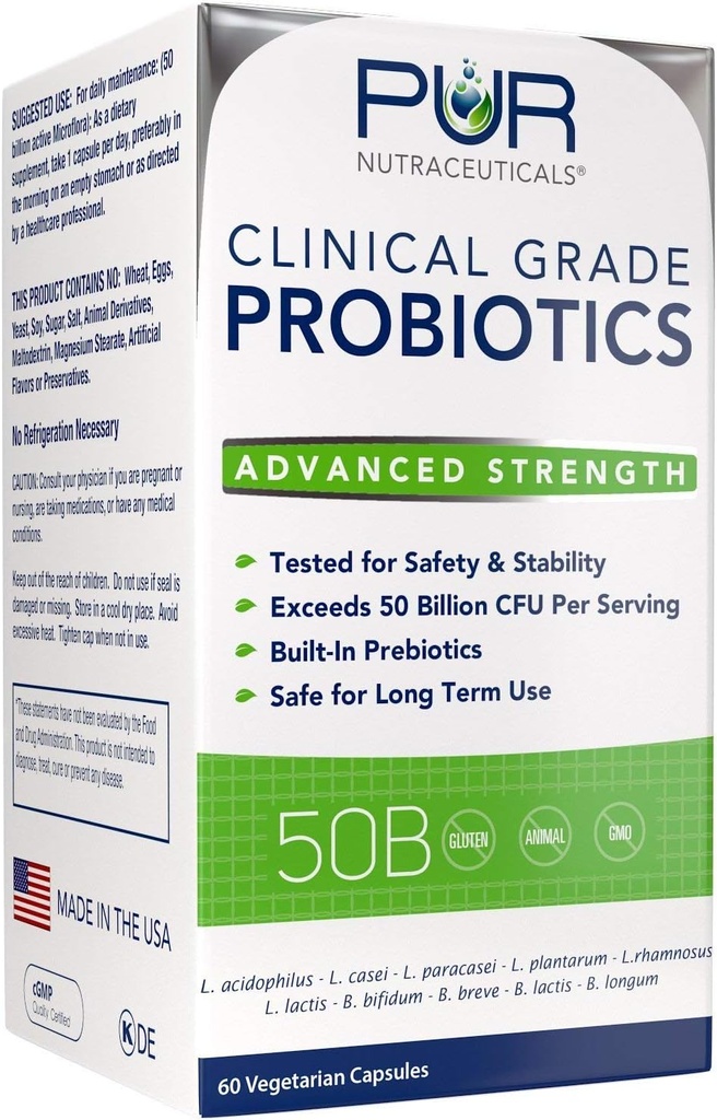 临床水平 Probiotics = 50亿科联/服务 = 10 Strains = 内建预生 = 60 Daily Capsules - 2个月供应 = 所有天然100%在美国制造