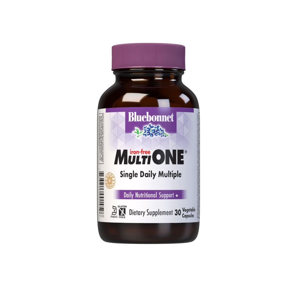 Bluebonnet Nutrition Multi ONE (Iron-Free), Daily Nutritional Support*, Kosher Certified, Gluten-Free, Dairy-Free, Vegetarian Friendly, 30 Vegetable Capsules, 30 Servings