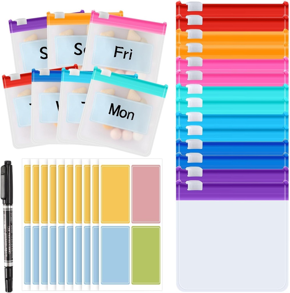 MARFOREVER 25 Pcs Pill Pouch Small Pill somas Atkārtoti lietojams medicīna Organizators Travel Pill Konteineru uzglabāšanas Pills Case with Slide Lock 14 Pcs Plastic Medicine Bags 10 Pcs Loksnes Etiķetes un Marker