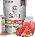 Salud 2-in-1 Energy Drink Toz + Focus, Strawberry Watermelon, Organic Caffeine, B6 + B12, Theanine, Clean Energy Drink Packets, Fresandia Agua Fresca Mix, Non-GMO, Gluten Free, Vegan, Sugar 1g, (15 Xidmət)