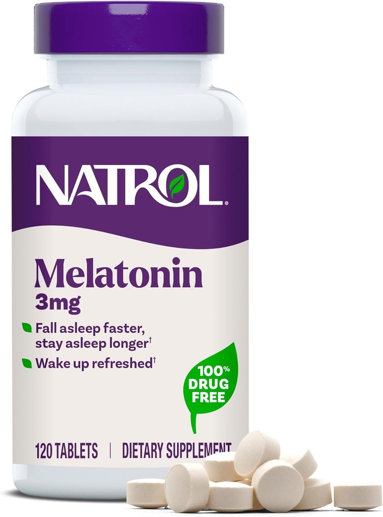 Natrol Melatonin 3 mg, 休息のための栄養補助食品, 大人のための睡眠サプリメント, 120 メラトニン錠, 120 日の供給