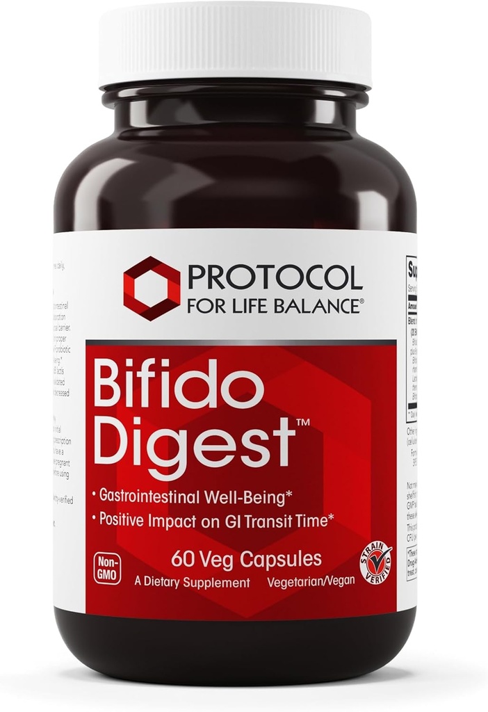 PROTOCOL FOR LIFE BALANCE Bifido Digest - Xidmət üçün 20 Milyar CFU - GI Support - Süt Free, Yumurta Pulsuz və Qeyri-GMO - 60 Veg Capsules