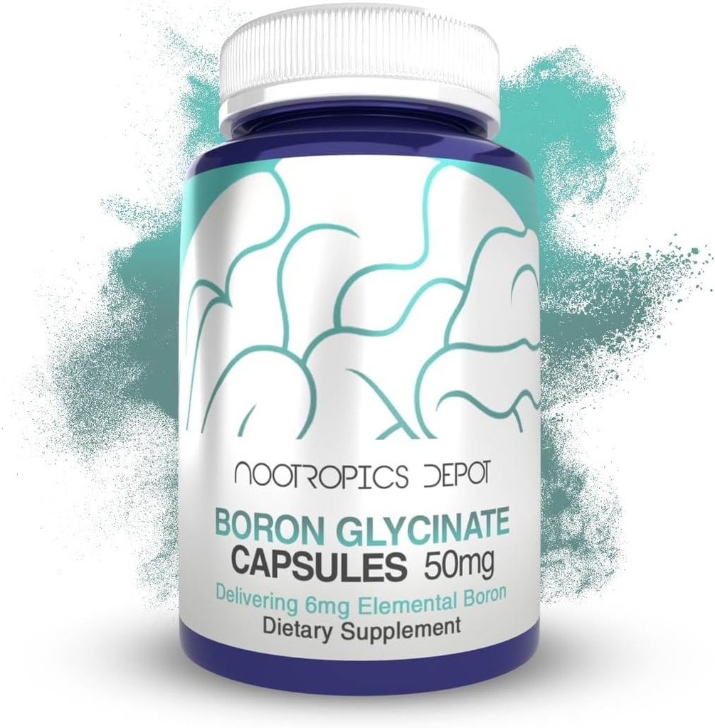 Nootropics Depot Boron Glycinat Capsules de 50mg de glycine Livraison de 6mg Boron élémentaire de testostérone, Inflammation, Immune et soutien cognitif de 120