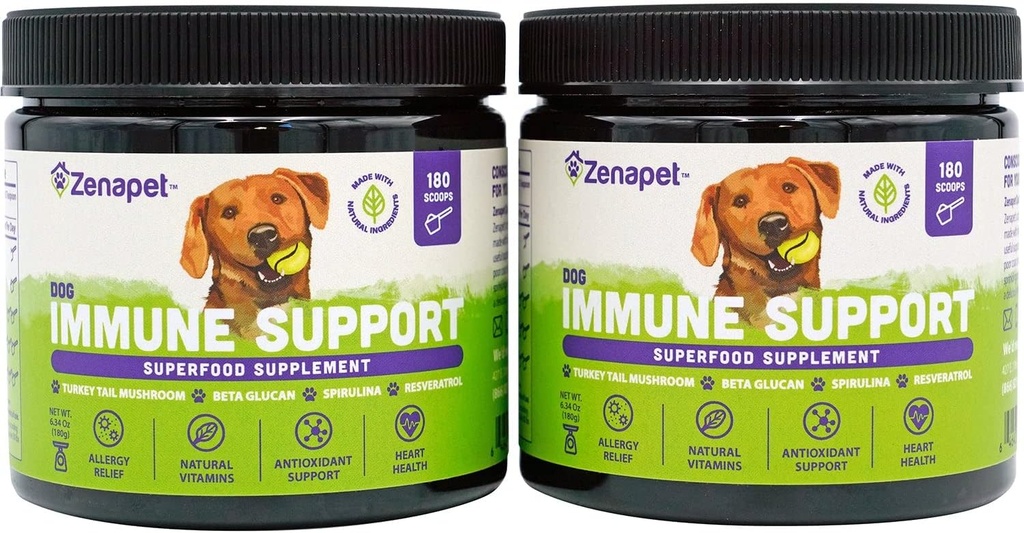 ZENAPET Dog Immune Support Premium Powder Topper, Туреччина Tail, Spirulina & Beta-Glucan, підтримує систему здорового імунітету та травлення, людина-Grade, виготовлений в США
