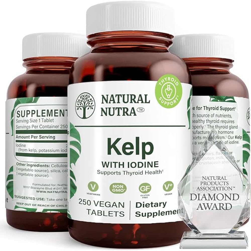 Natürliche Nutra Kelp Iodine Schilddrüsenunterstützungsergänzung, verstärkt Immunsystem und reguliert Metabolismus, Vegan Sea Kelp, Non GMO, Atlantic Sourced Seaweed Extract, 225 mcg, 250 Tabletten