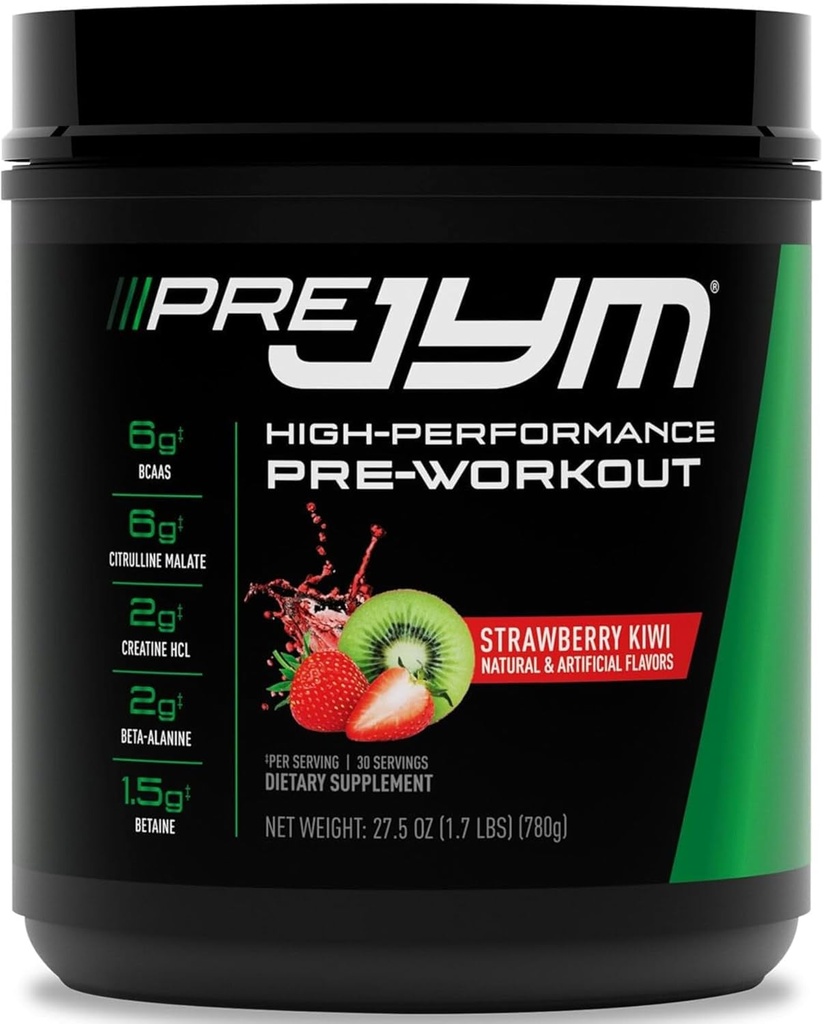 JYM suplementari Ciència Pre JYM Strawberry Kiwi Pre Workout Powder - BCAAs, Nootropics, Cretine HCCI, Citrelline, Beta-Anine, Taurine, Huperzine 30 Servings