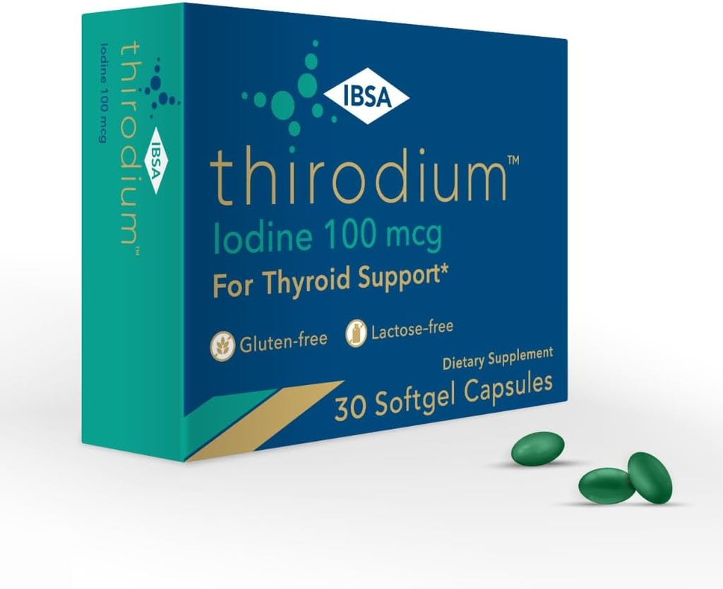 Tirodium - Thyroid Support Supplement - 100mcg jód (nátrium-jodát) - 30 Soft- Gel kapszula fokozott abszorpcióhoz - Gluténmentes, laktózmentes, cukormentes, nem GMO