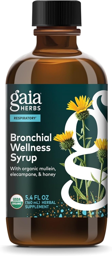 Gaia Herbs Brunchial Wellness Syrup -- -- 帮助维持肺部健康和帮助为偶发性喉咙提供舒适的免疫支助补充 -- -- 5.4 Fl Oz(最多32天的供应)