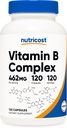 Nutricost Vitamín B komplex vysokej potencie 462 mg, 120 kapsúl - s vitamínom C - energetický komplex
