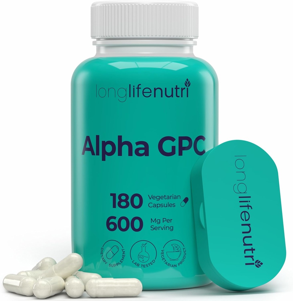 알파 GPC 콜린 보충교재 600mg – 180 채식 캡슐, 매일 에너지, 3 달 공급을 위한 높은 순수성 Nootropic, Cognitive & Mental Clarity를 위한 Acetylcholine 근원, 미국에서 만드는 GMP