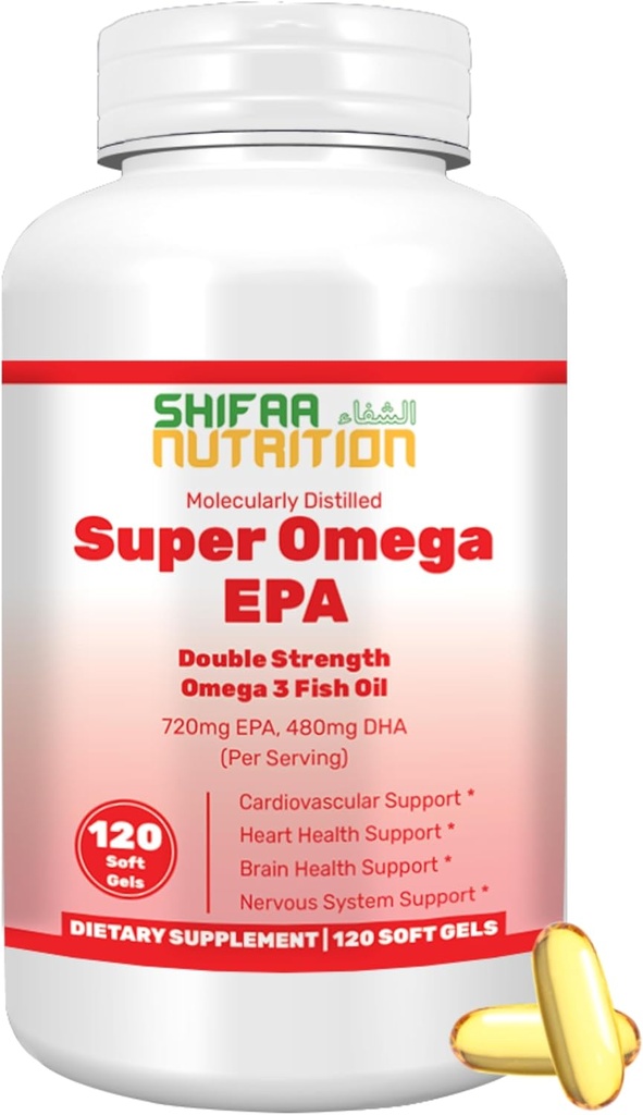 SHIFAA NUTRItion Halalal Fish Oil Softgels 120 Ct, Double Strength - Halal Omega 3 Fish Oil добавки. Wild хванат, не-GMO и пречистен