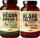 Vegan Omega 3 180 Softgels & Algae Calcium Bundle - D DHA baseado en plantas e ácidos graxos EPA, suplementos de calcio de Algae vermello con vitamina K2 e D3, magnesio, Zinc, Boron, Complexo Mineral